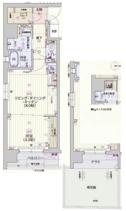 京都市南区唐橋経田町のマンションの間取り