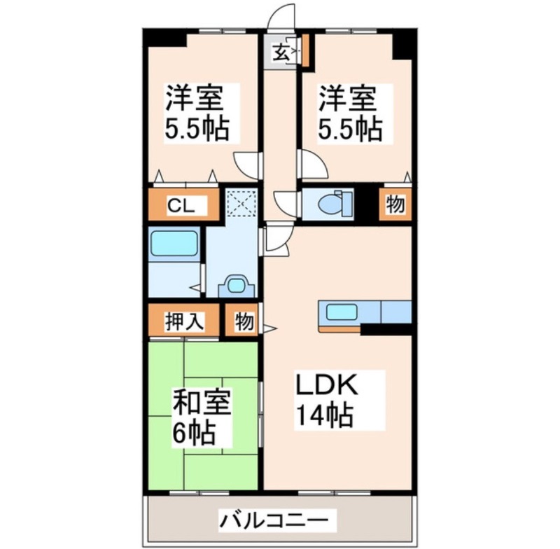 熊本市南区江越のマンションの間取り