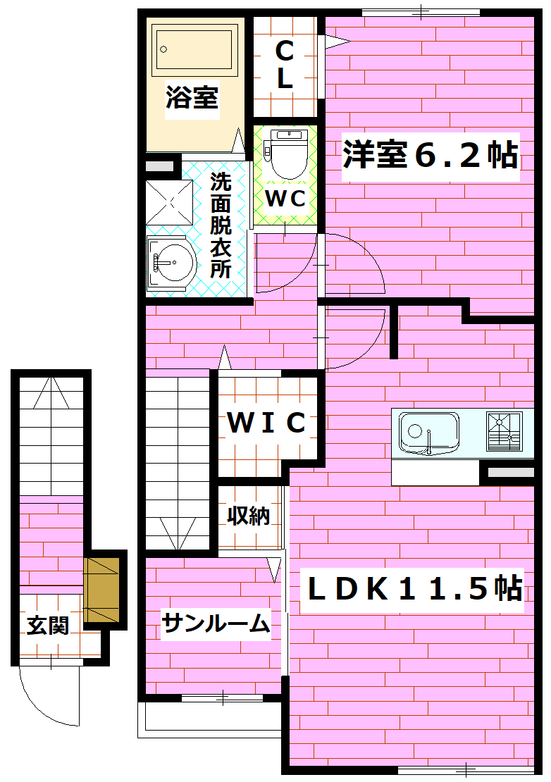 広島市安芸区中野のアパートの間取り