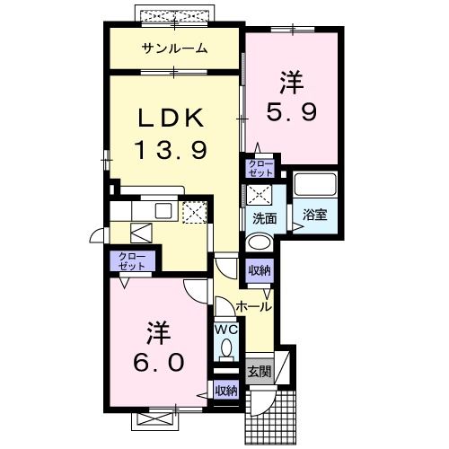 加賀市山代温泉のアパートの間取り