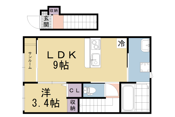 京都市伏見区深草平田町のアパートの間取り