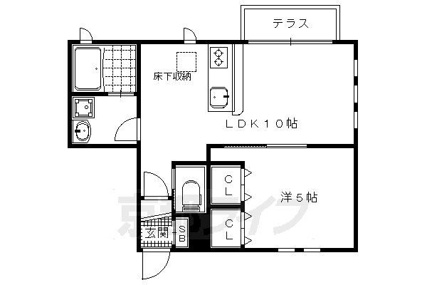 【京都市北区紫野南舟岡町のアパートの間取り】