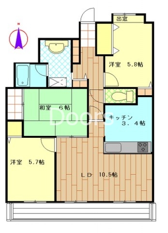 岡山市北区国体町のマンションの間取り