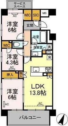 横浜市神奈川区西寺尾のマンションの間取り