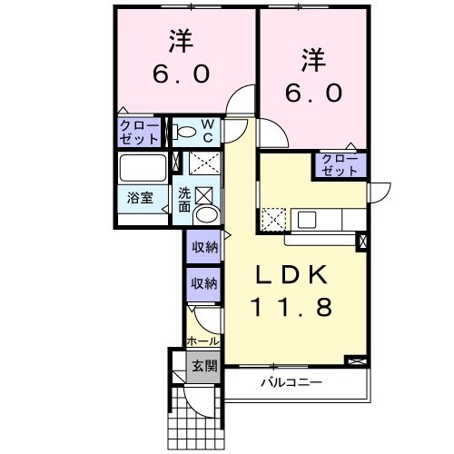 北広島市新富町西のアパートの間取り