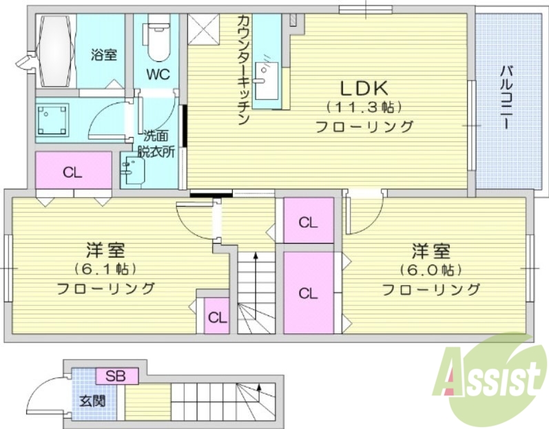 塩竈市字伊保石のアパートの間取り