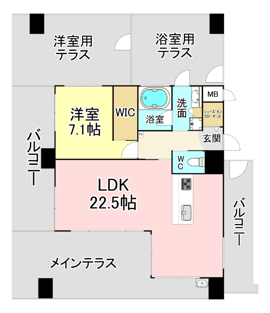 北九州市小倉北区片野のマンションの間取り