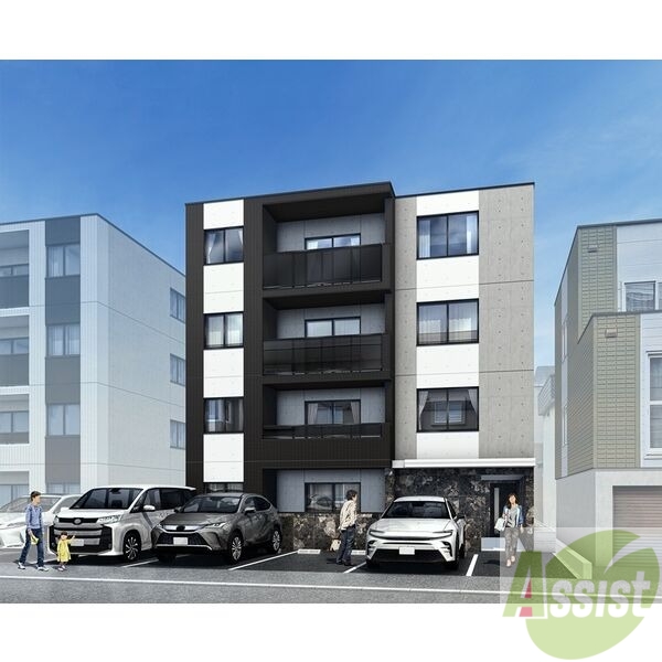 建物外観　外観予想パース　札幌市白石区栄通「仮）シティノーブル栄通」