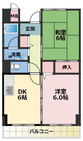 京阪本線 西三荘駅 徒歩1分 6階建 築35年の間取り写真