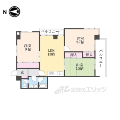 京都市西京区松室追上ゲ町のマンションの間取り