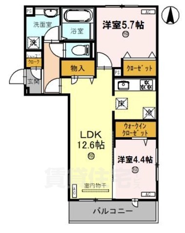 京都市北区上賀茂石計町のアパートの間取り