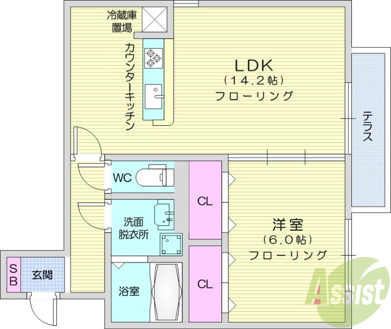 仙台市太白区鈎取本町のアパートの間取り