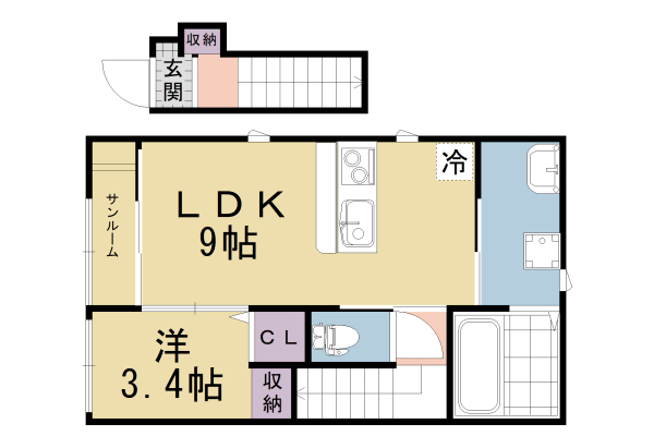 京都市伏見区深草平田町のアパートの間取り