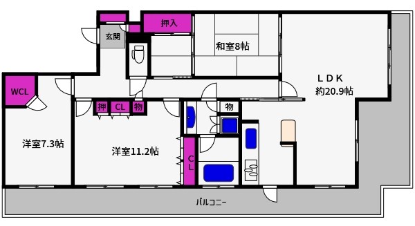 神戸市東灘区鴨子ケ原のマンションの間取り