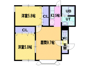 【江別市緑町西のアパートの間取り】