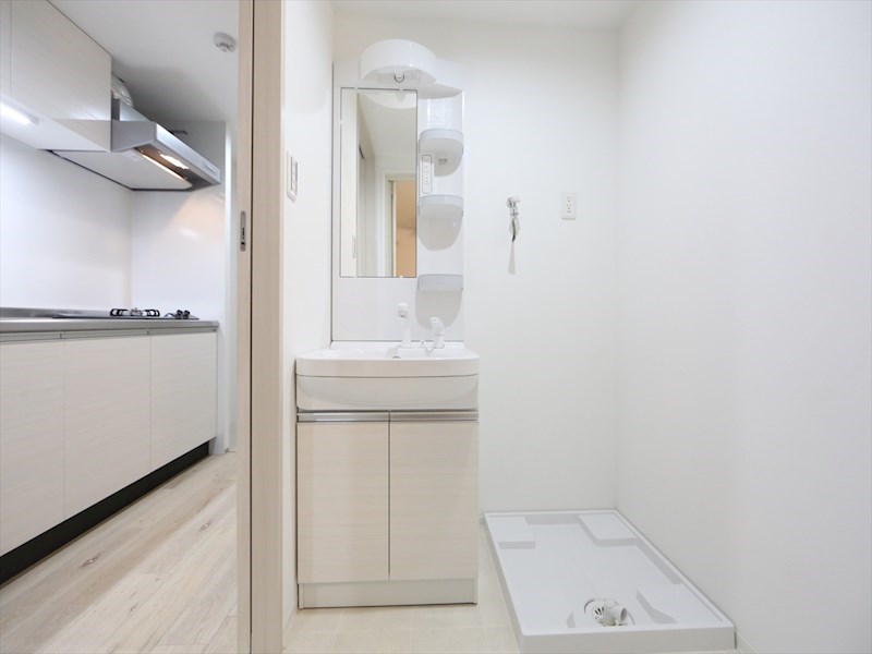 洗面設備　脱衣所　独立洗面台（シャンプードレッサー付）収納スペース有