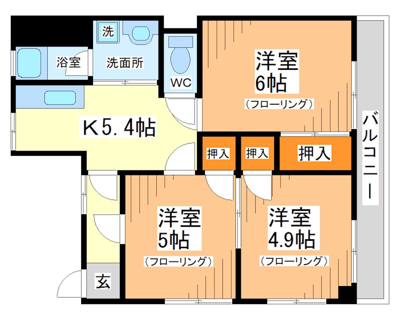 ＪＲ武蔵野線 北府中駅 徒歩7分 3階建 築52年の間取り写真