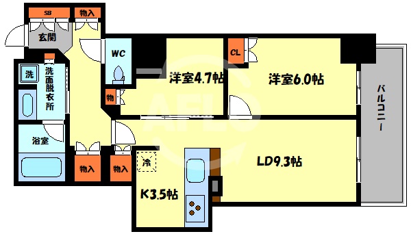 【大阪市西区江之子島のマンションの間取り】