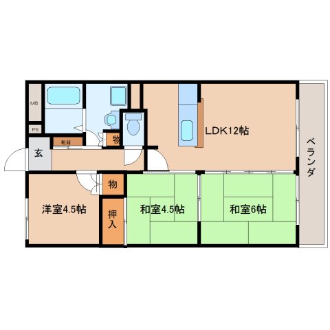 奈良市三条栄町のマンションの間取り