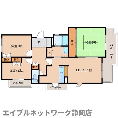 静岡市葵区瓦場町のマンションの間取り