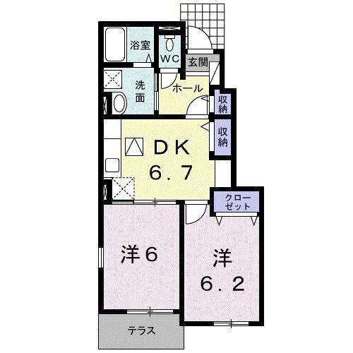 朝倉郡筑前町上高場のアパートの間取り