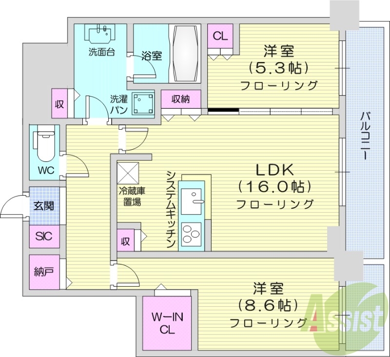 札幌市北区北八条西のマンションの間取り