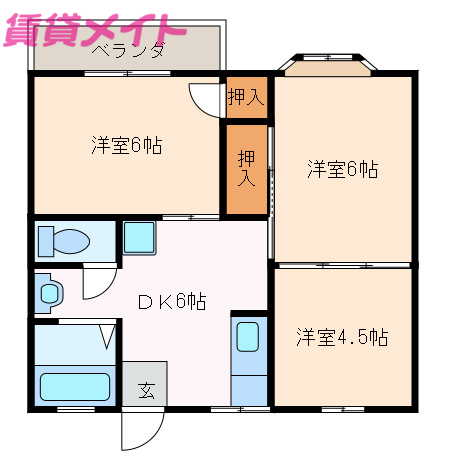 松阪市駅部田町のアパートの間取り