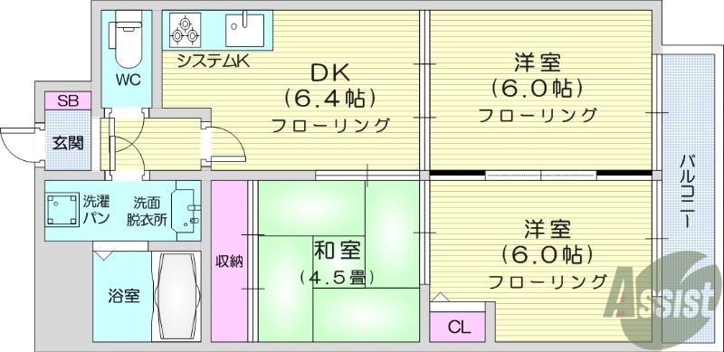 仙台市青葉区上杉のマンションの間取り