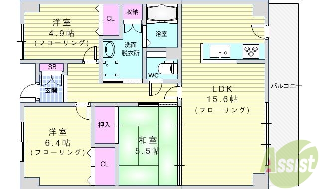 【豊中市旭丘のマンションの間取り】