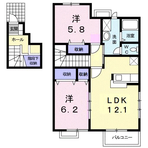 木田郡三木町大字鹿伏のアパートの間取り