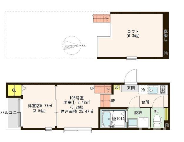 仙台市宮城野区福住町のアパートの間取り