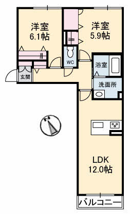 広島市安佐南区川内のアパートの間取り