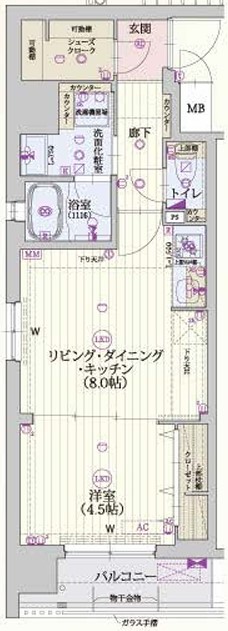 京都市南区唐橋経田町のマンションの間取り