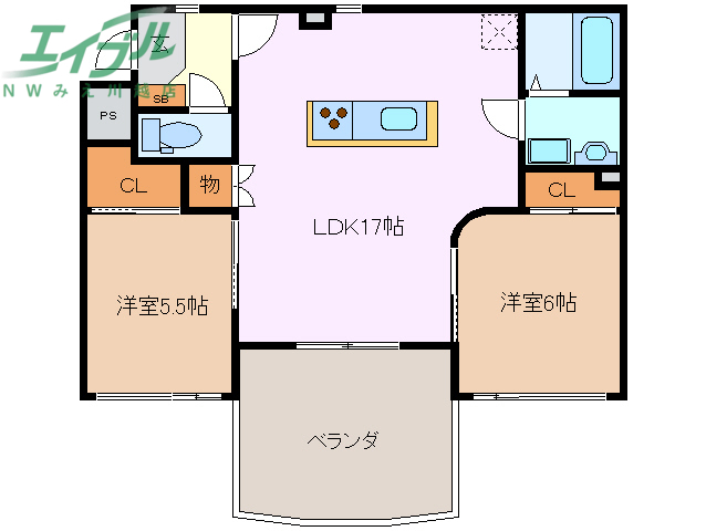 四日市市西富田町のマンションの間取り