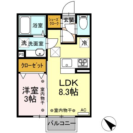 下都賀郡野木町大字友沼のアパートの間取り