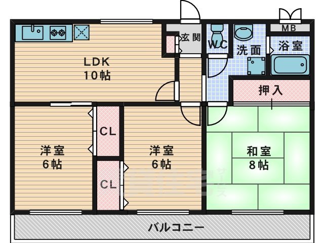 枚方市藤阪元町のマンションの間取り