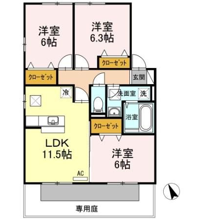 リビングタウン岩国　F棟の間取り