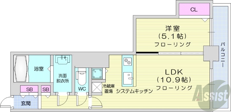 【札幌市中央区南九条西のマンションの間取り】