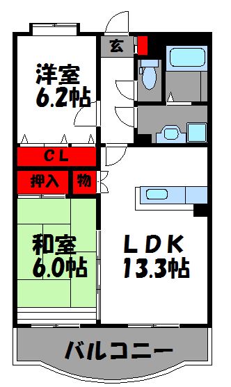 福岡市東区名子のマンションの間取り