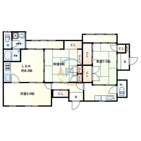 大阪市東住吉区東田辺のマンションの間取り