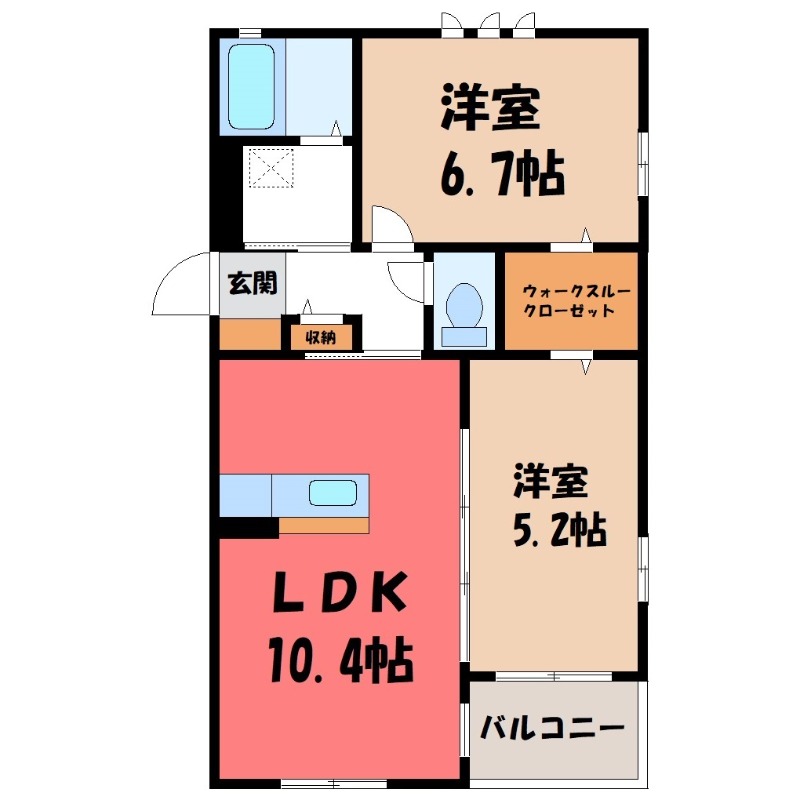 伊勢崎市東小保方町のアパートの間取り