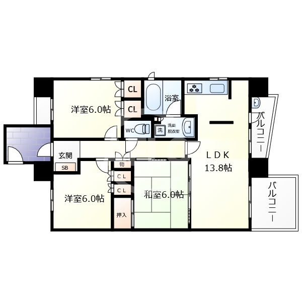 大阪市西区南堀江のマンションの間取り