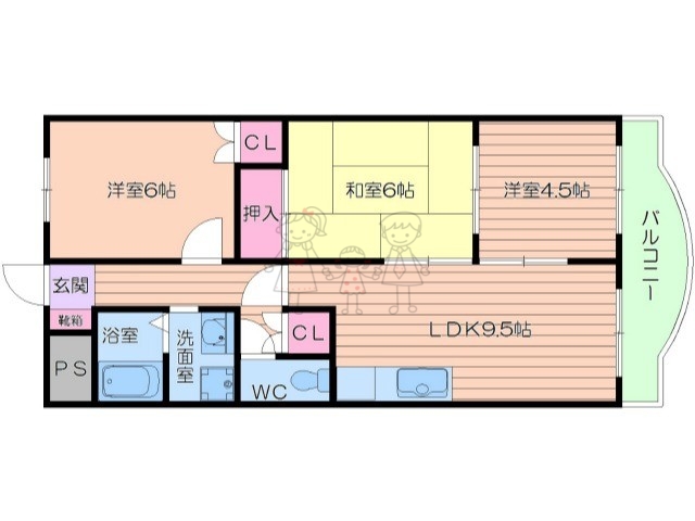 大阪市東住吉区中野のマンションの間取り