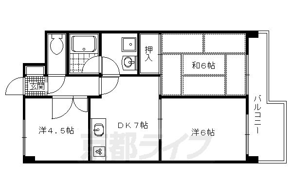 京都市左京区田中関田町のマンションの間取り