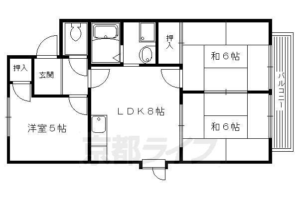 京都市右京区嵯峨野有栖川町のアパートの間取り