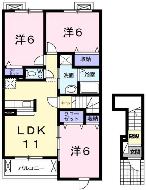 熊本市南区富合町小岩瀬のアパートの間取り