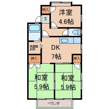 和歌山市和歌浦中のアパートの間取り