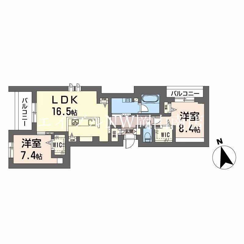 岡山市北区東古松南町のマンションの間取り