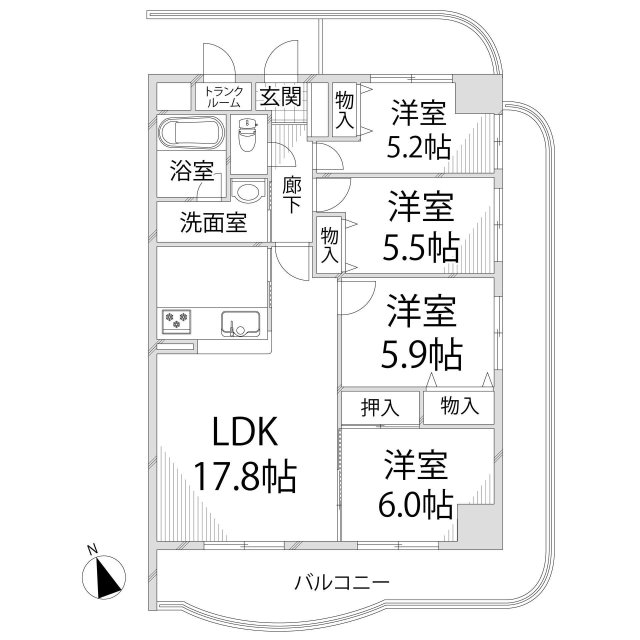 手柄アートスカイハイツの間取り