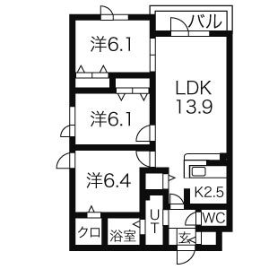 札幌市白石区本通のマンションの間取り